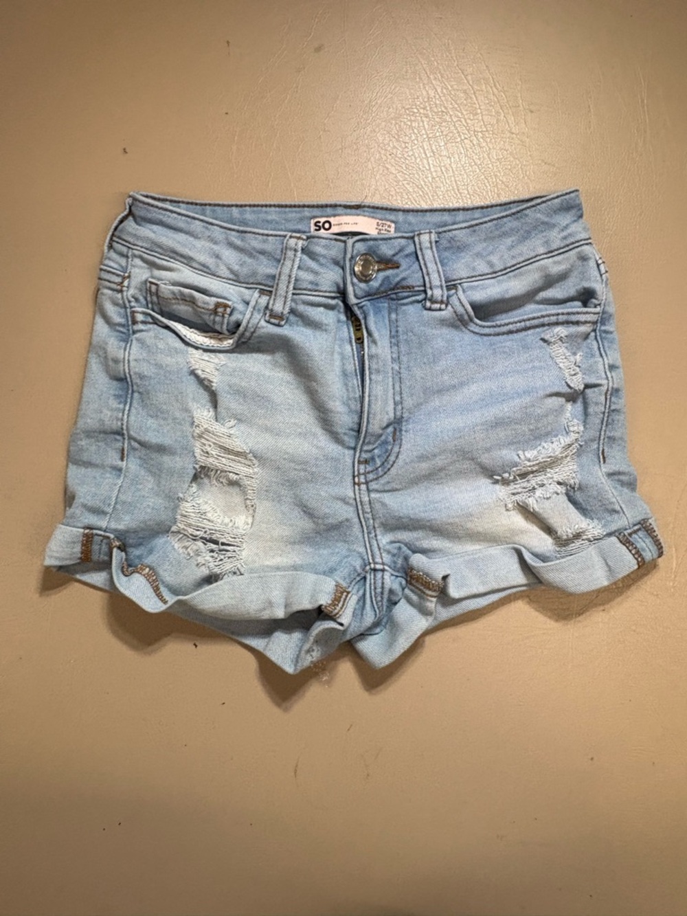 SO Light Wash Distressed Rolled-Hem Denim Shorts
